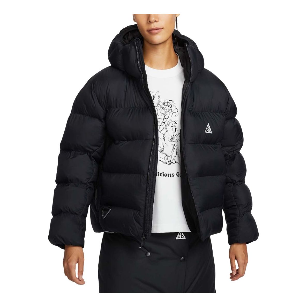 Puffer jakke Nike ACG Lunar Lake PrimaLoft Loose Fit Hooded Puffer Jacket Sort | FZ6762-010, 0