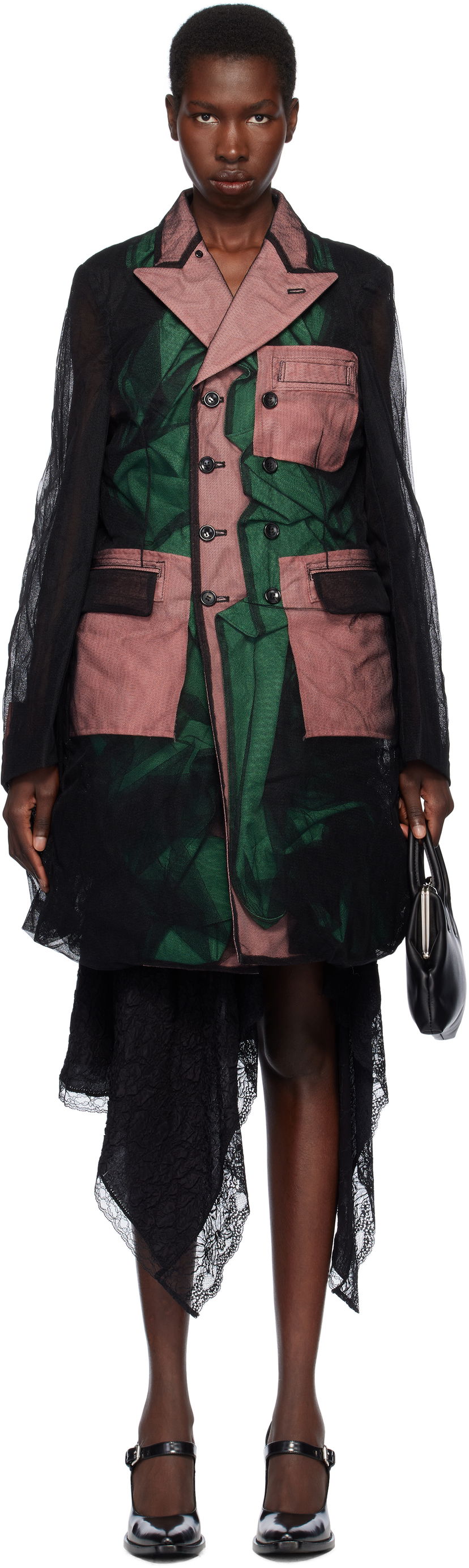 Frakker Comme des Garçons Comme des Garçons Homme Plus Tulle & Gabardine Coat Sort | PO-J035-051