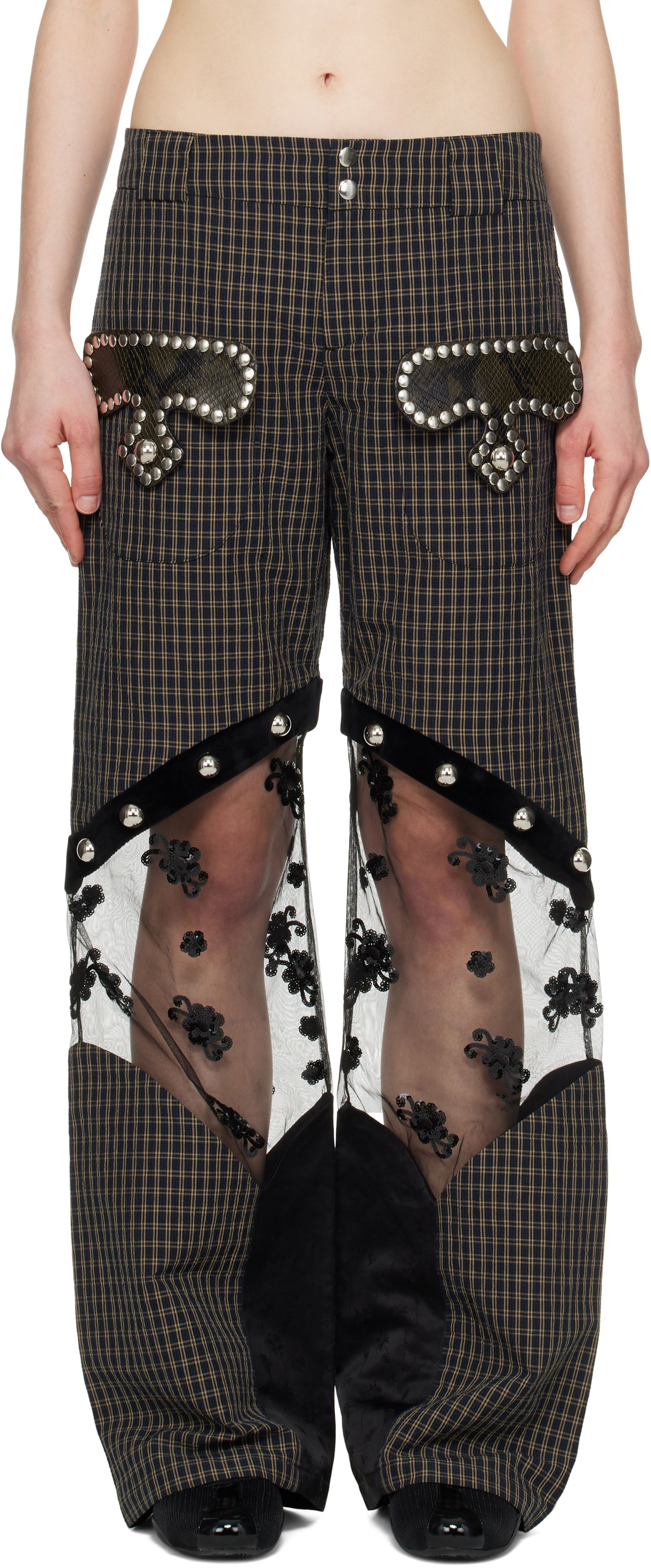 Bukser Chopova Lowena Chopova Lowena Rusher Plaid & Lace Panel Trousers Brun | 4092, 0