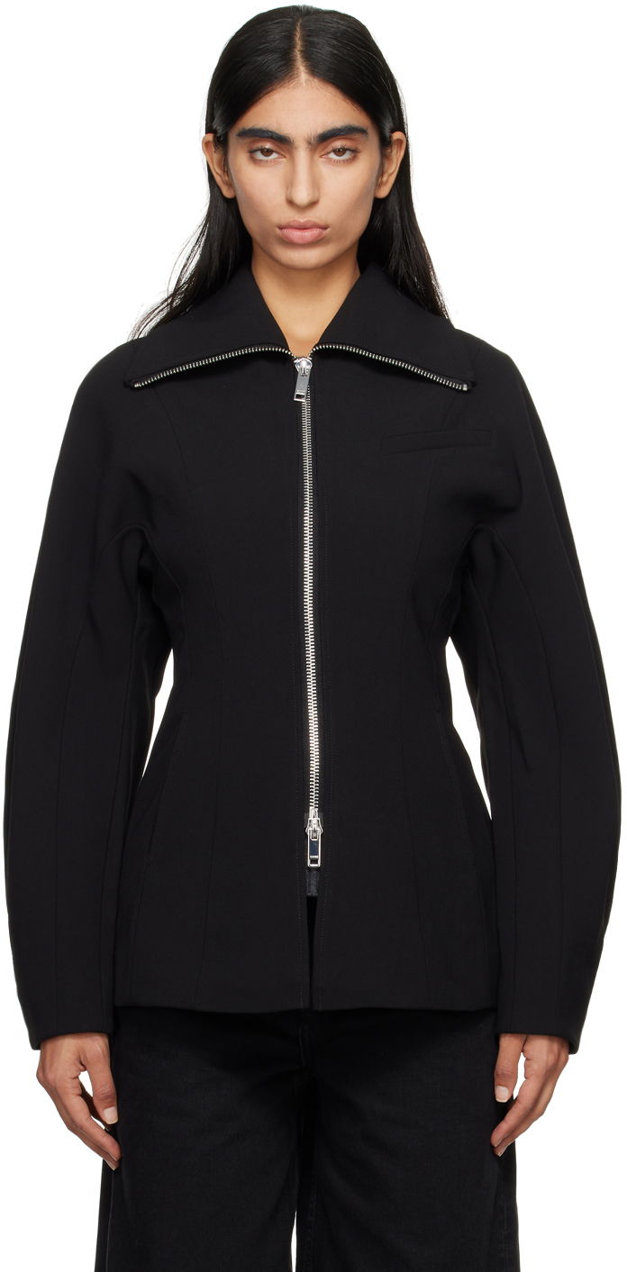 Jakke GANNI GANNI Bonded Crepe Curve Sleeve Jacket Sort | F9608