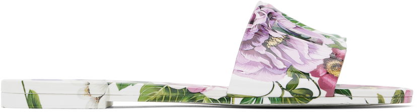 Kjole Dolce & Gabbana Dolce&Gabbana Floral Print Rubber Slides Hvid | CW2215 A6L05