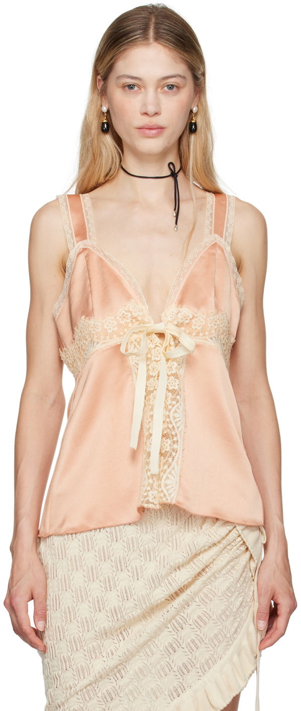 Tanktop Anna Sui Lace Trim Satin Camisole Lyserød | 624M23