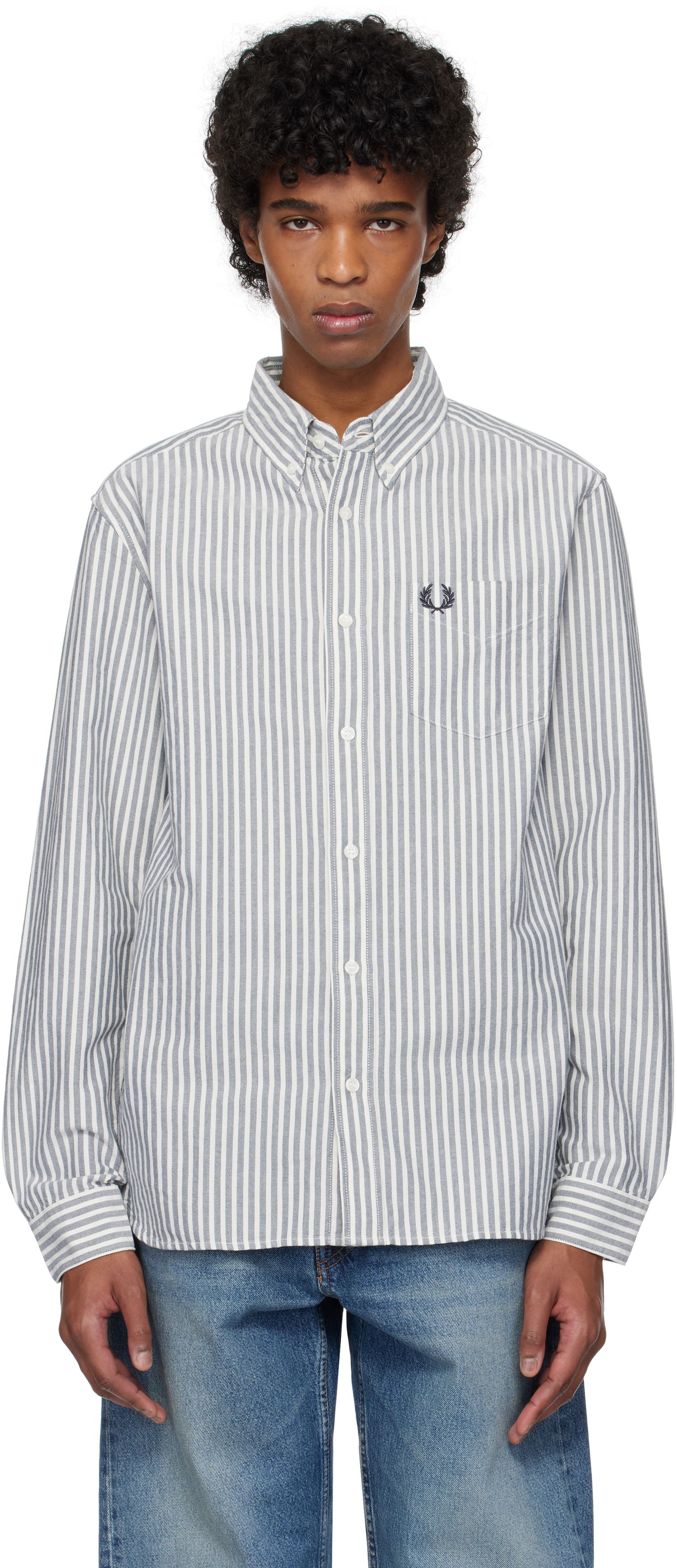 Skjorte Fred Perry Fred Perry Striped Oxford Shirt Hvid | M6574, 0