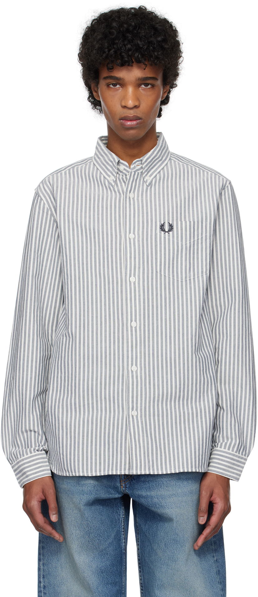 Skjorte Fred Perry Fred Perry Striped Oxford Shirt Hvid | M6574