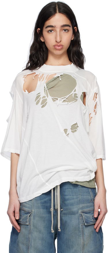 T-shirt Rick Owens Rick Owens DRKSHDW Distressed T-Shirt Hvid | DS01E3201 BHDSD, 0