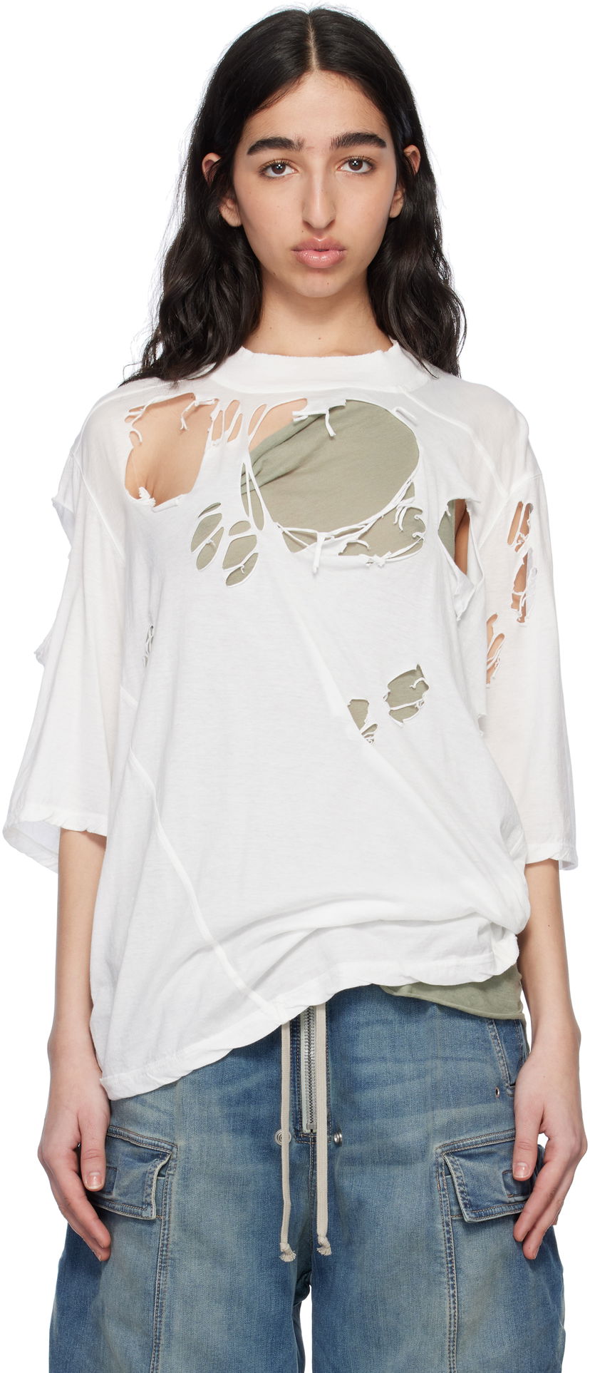T-shirt Rick Owens Rick Owens DRKSHDW Distressed T-Shirt Hvid | DS01E3201 BHDSD