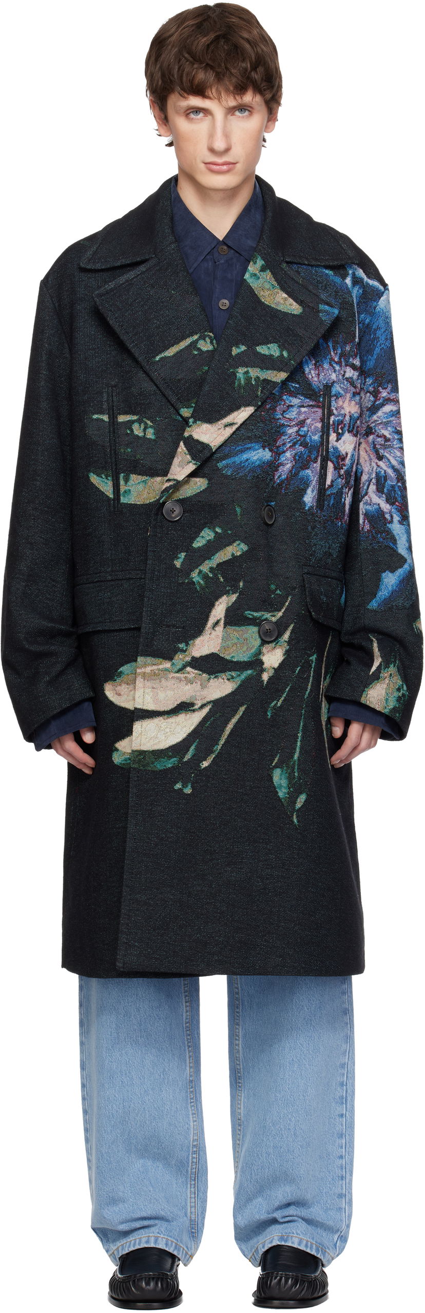 Frakker Dries Van Noten Dries Van Noten Floral Jacquard Caban Coat Flerfarvet | 252-020234-2137