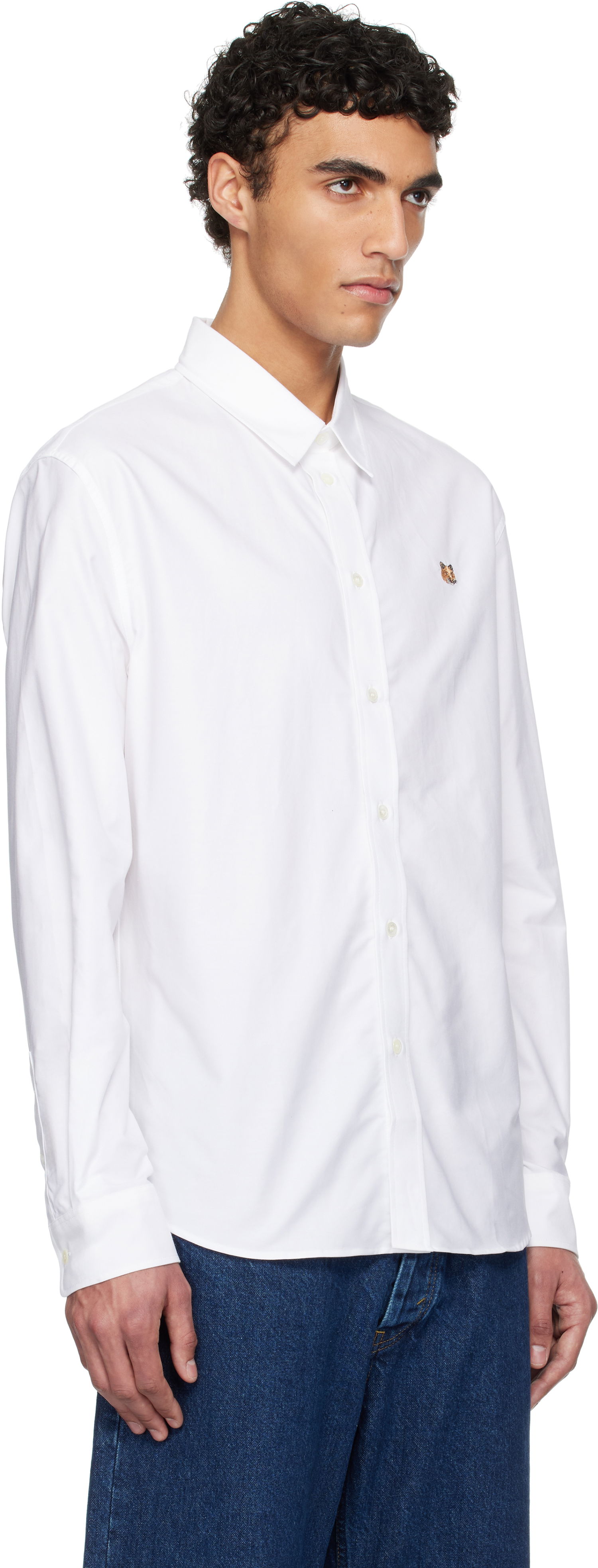 Skjorte MAISON KITSUNÉ Maison Kitsuné Casual Shirt with Fox Head Embroidery Hvid | MM00408WC5012, 1