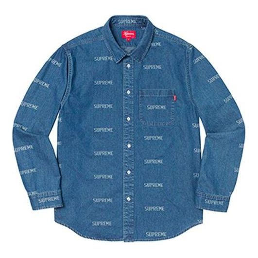 Skjorte Supreme Logo Print Denim Shirt Blå | SUP-SS19-962