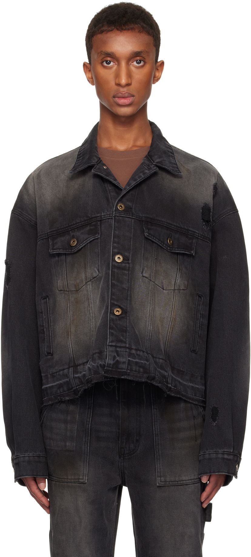 Jakke We11done Distressed Denim Jacket Sort | WD-DJ3-24-310-U-BK