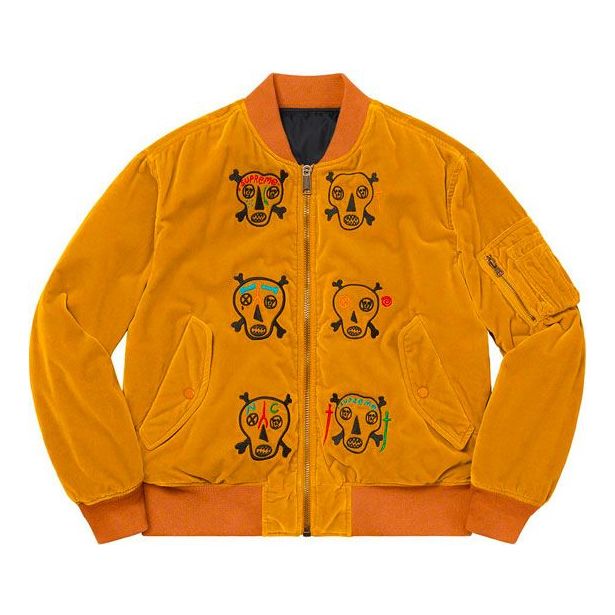Bomberjakke Supreme Clayton Patterson Skulls Velvet Bomber Jacket Orange | SUP-SS21-601