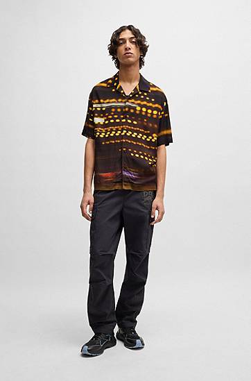 Skjorte BOSS HUGO x RB Oversized-Fit Racing-Print Shirt Sort | 50543031, 1