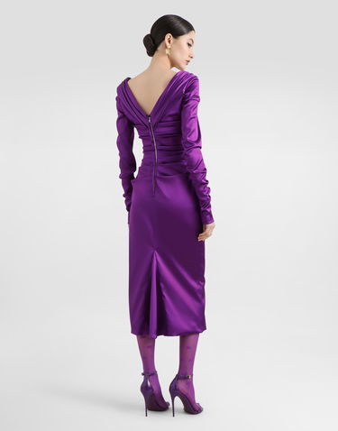 Kjole Dolce & Gabbana Dolce & Gabbana Stretch Satin Longuette Dress Lilla | F6DJFTFURHMF0571, 2