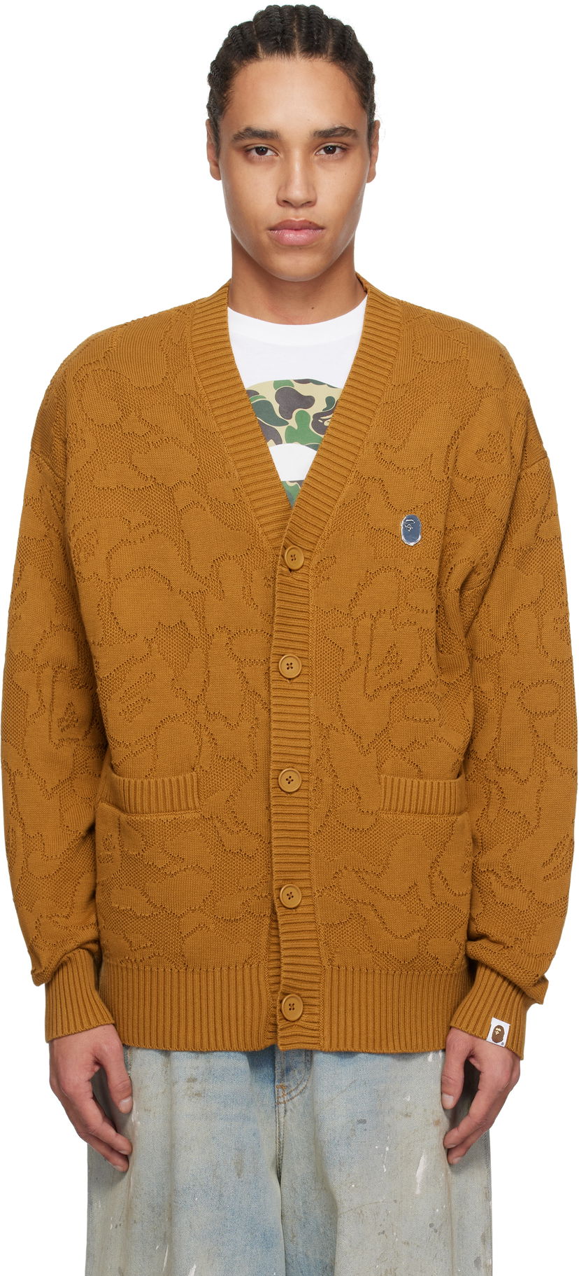 Sweater BAPE A Bathing Ape Camo Jacquard Cardigan Brun | 001KNL301301M
