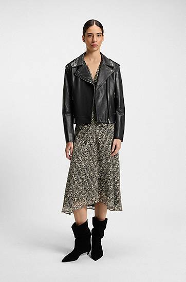 Jakke BOSS Grained Leather Jacket with Silver-Tone Trims Sort | 50541769, 1