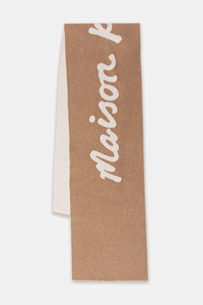 Tørklæde MAISON KITSUNÉ Scarf with wool blend Handwriting Beige | PM06202WB0038