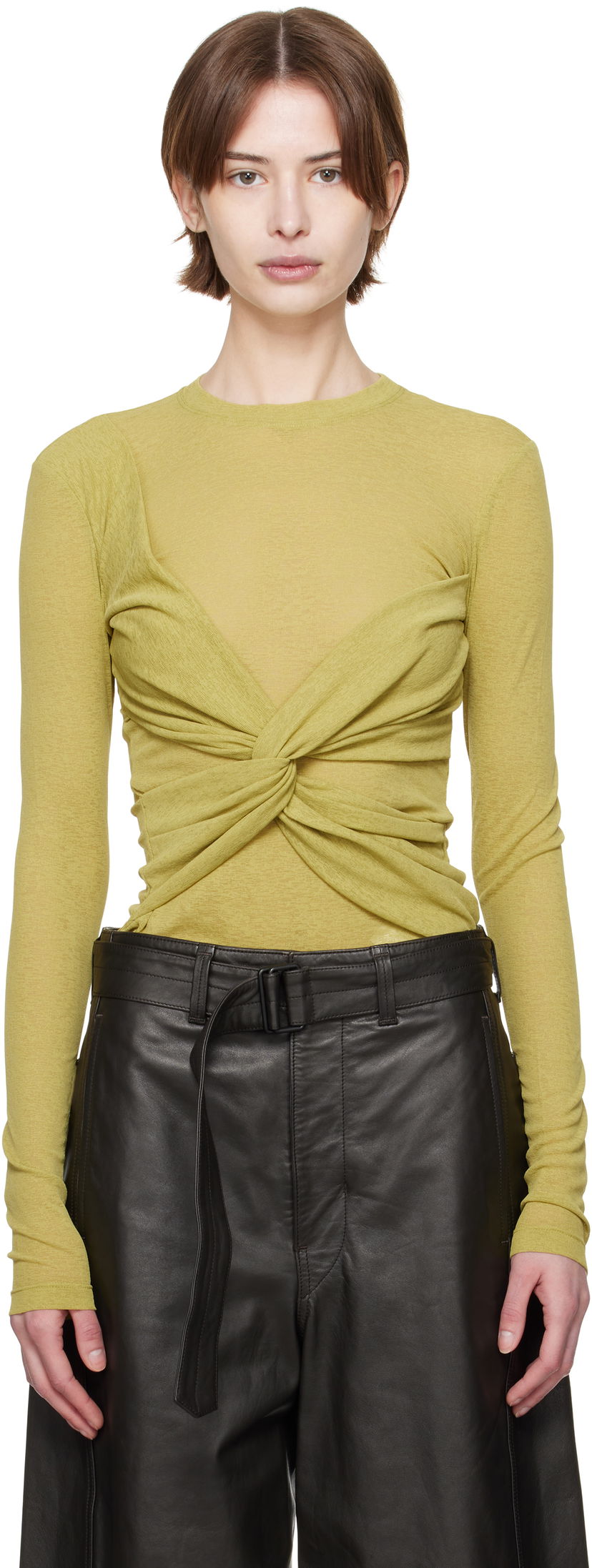 Crop top Nanushka Nanushka Izolda Draped Mesh Jersey T-Shirt Grøn | NW25RSTP15564