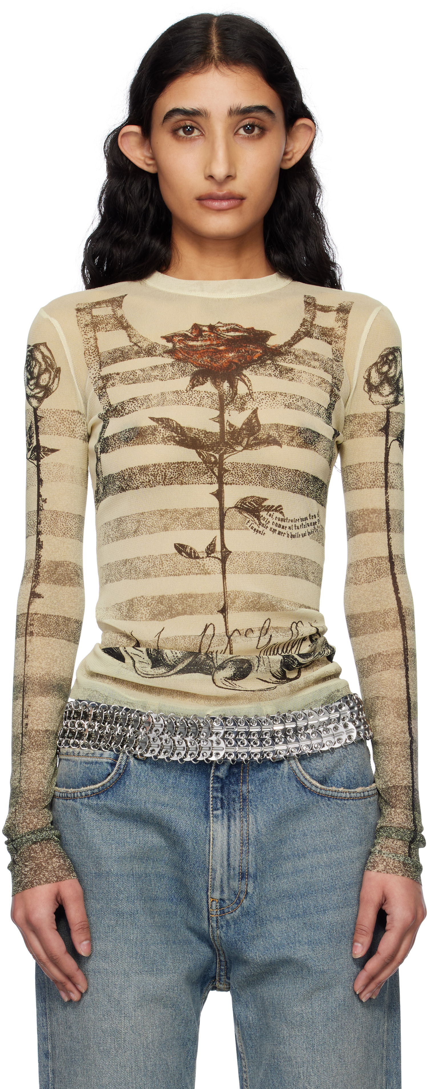 T-shirt Jean Paul Gaultier Jean Paul Gaultier Tattoo Marinière T-Shirt Beige | 25/34-F-TO274-T585-030030, 0