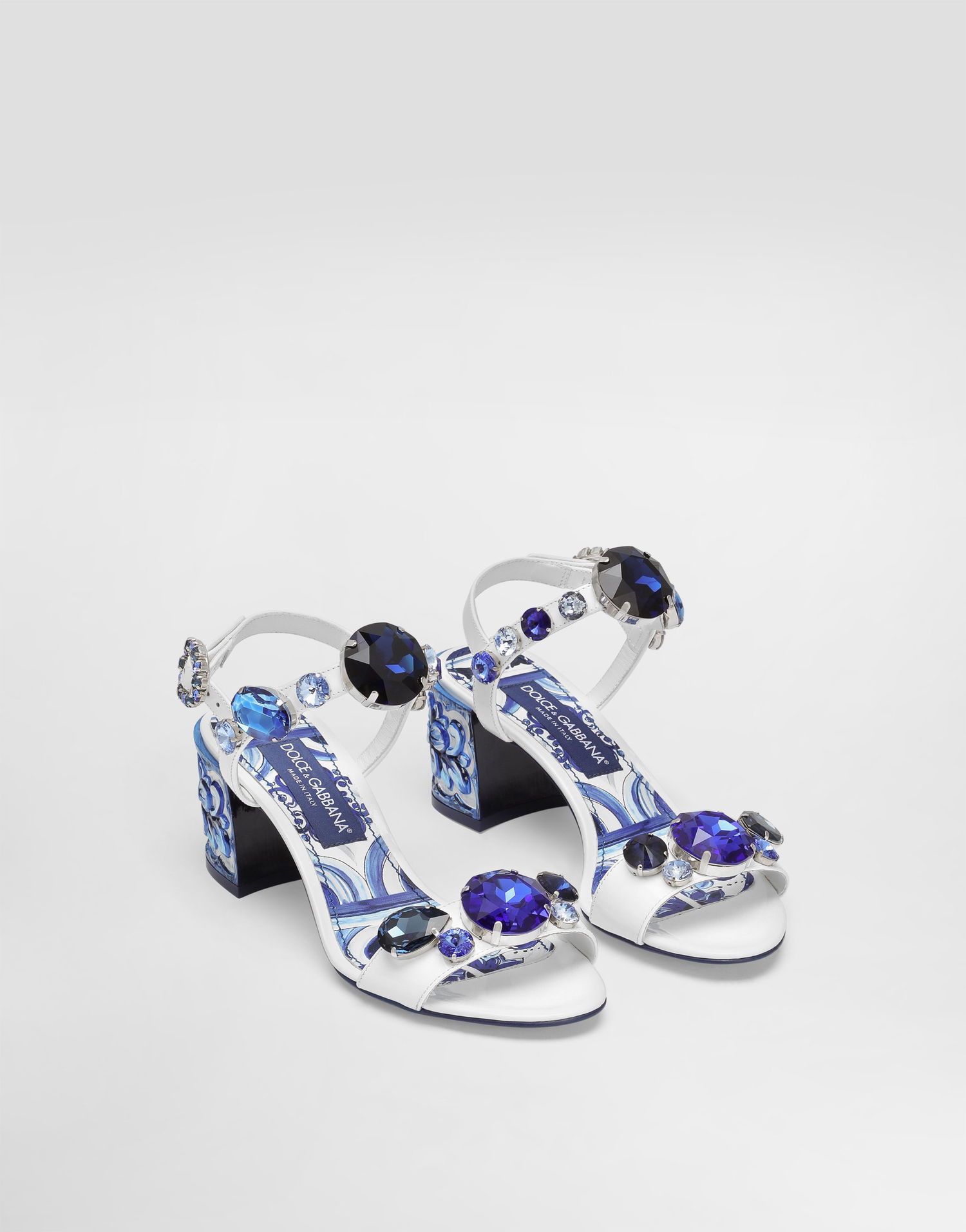 Tilbehør Dolce & Gabbana Dolce & Gabbana Patent Leather Sandals with Jewels and Floral Heel Hvid | CR1733AT848HA3OB, 1
