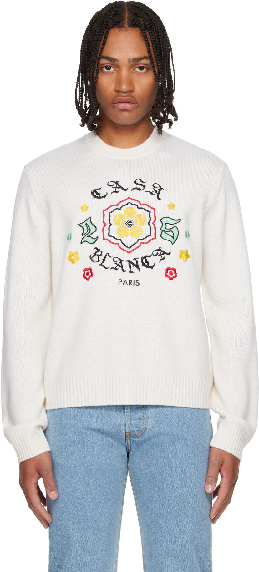 Sweater Casablanca Casablanca Emblem Merino Knit Crew Neck Sweater Hvid | M-AW25-KW-1105-01