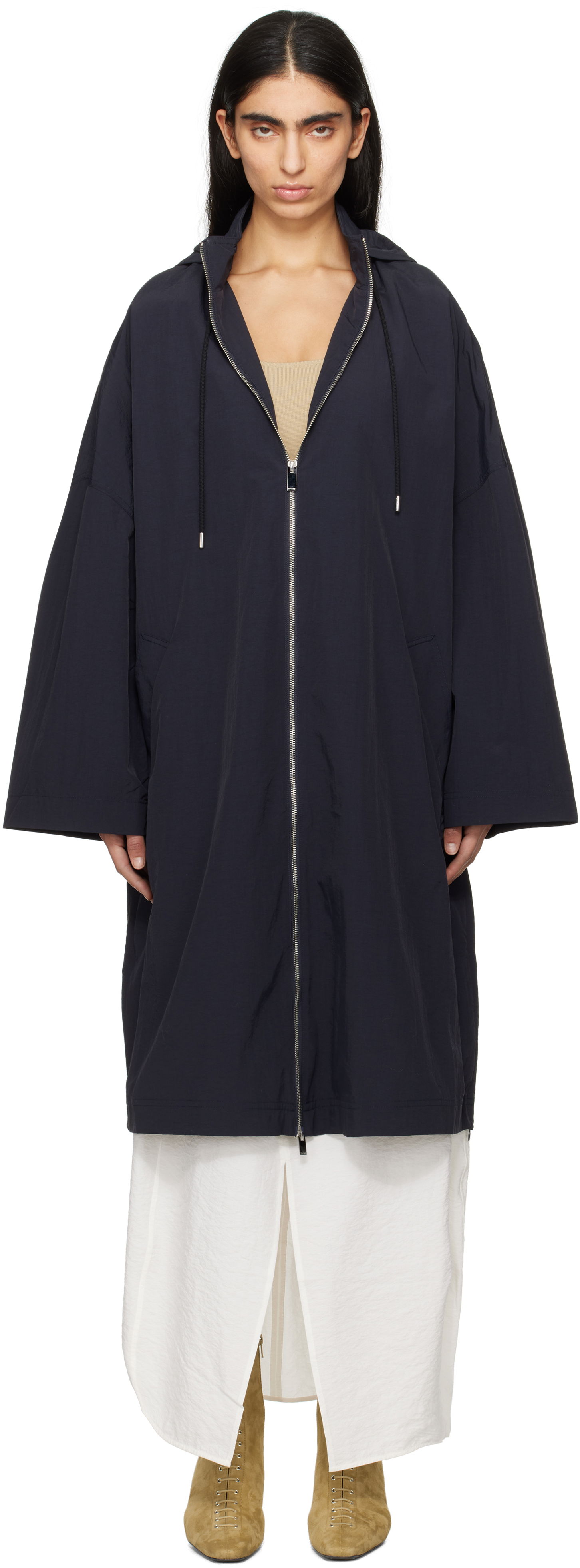 Vindjakke TOTEME TOTEME Windbreaker Hooded Coat Mørkeblå | 252-WRO0172-FB0367, 0
