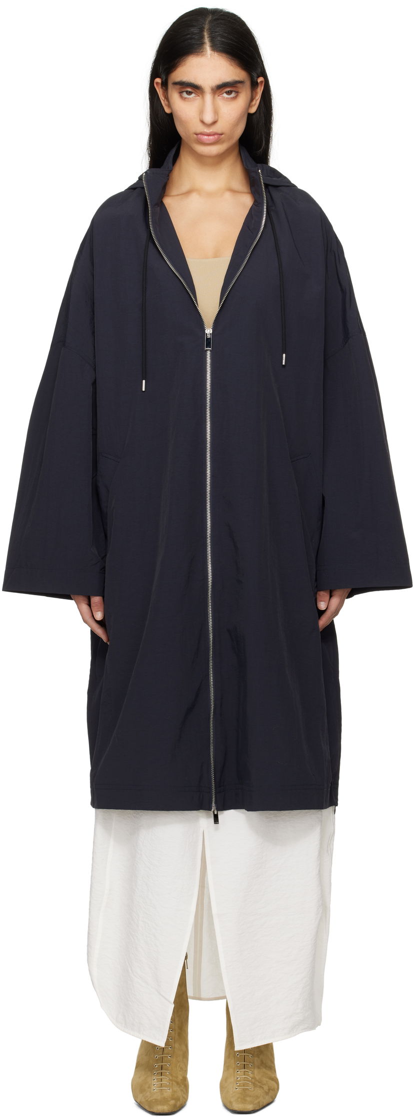Vindjakke TOTEME TOTEME Windbreaker Hooded Coat Mørkeblå | 252-WRO0172-FB0367