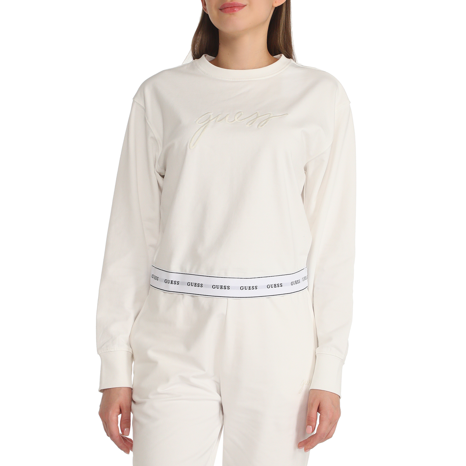 Sweater GUESS Guess Carrie Round Neck Sweatshirt Hvid | O3YQ01KBS91-H10Q, 0