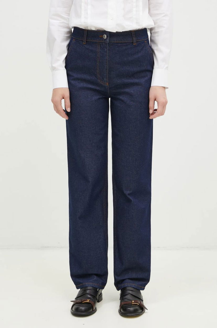 Jeans MAISON KITSUNÉ Straight High-Waisted Denim Jeans Blå | NW01113WW0081