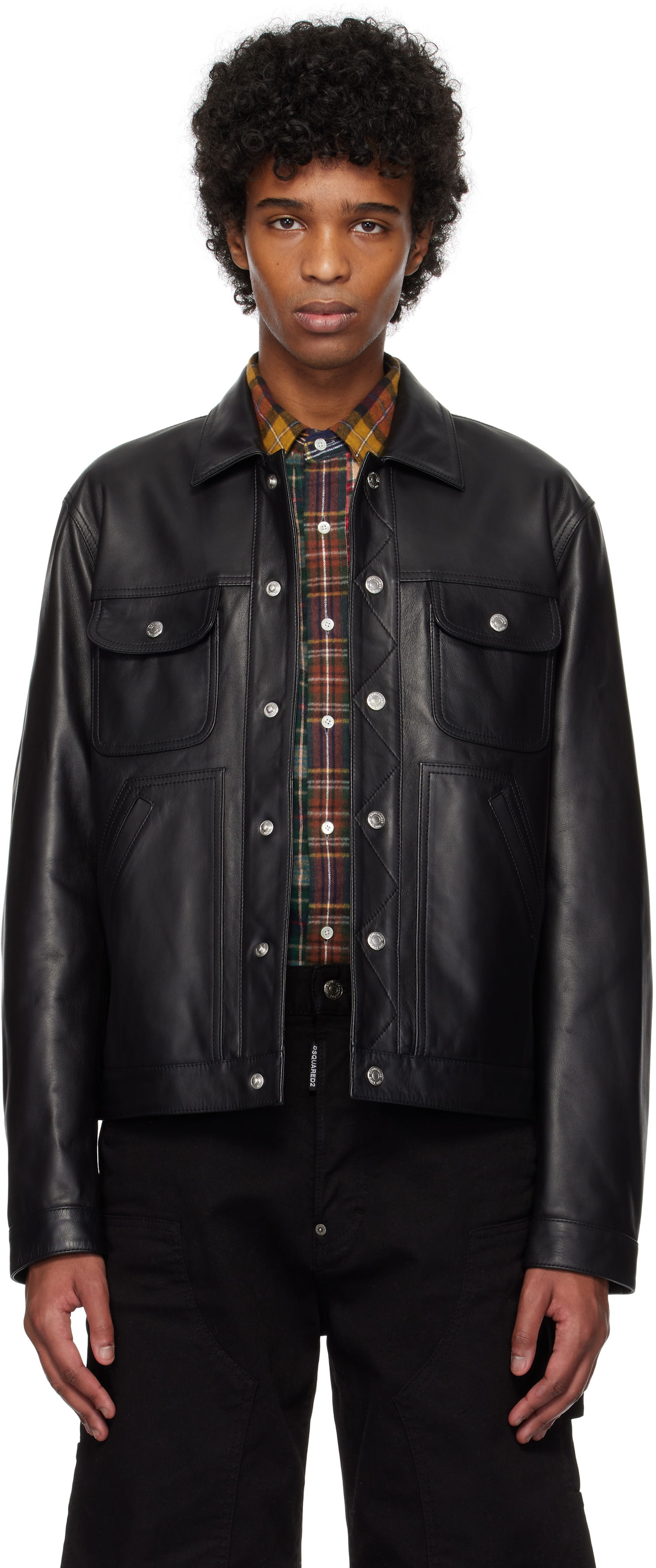 Jakke DSQUARED2 Dsquared2 Boxy Jean Leather Jacket Sort | S74AM1571_SY1491, 0