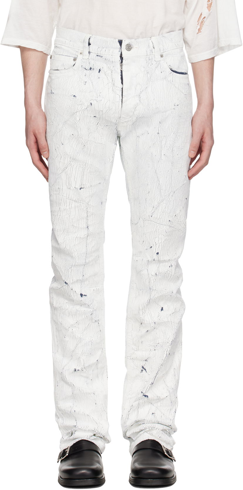 Jeans Maison Margiela MM6 Maison Margiela 5 Pocket Cracked Jeans Hvid | SH2LA0018 M30028