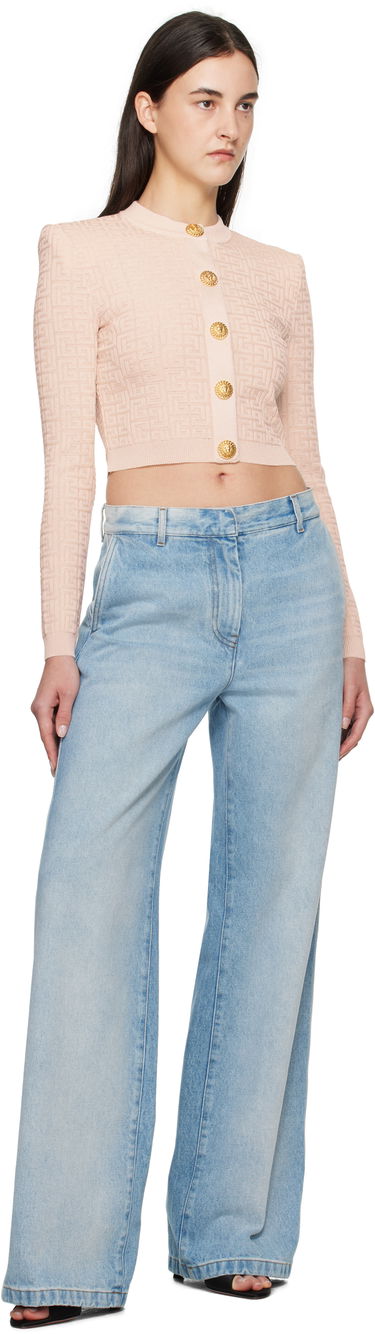 Sweater Balmain Balmain Labyrinth Knit Cropped Cardigan Lyserød | EF1KL196KI02, 3