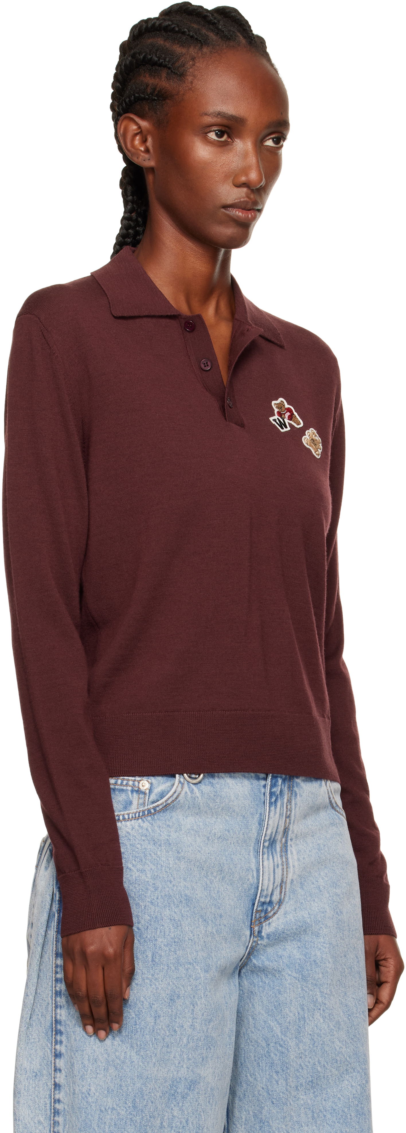 Polo skjorte We11done We11done Double Patched Knit Polo Bourgogne | WD-KT2-25-679-W-WN, 1