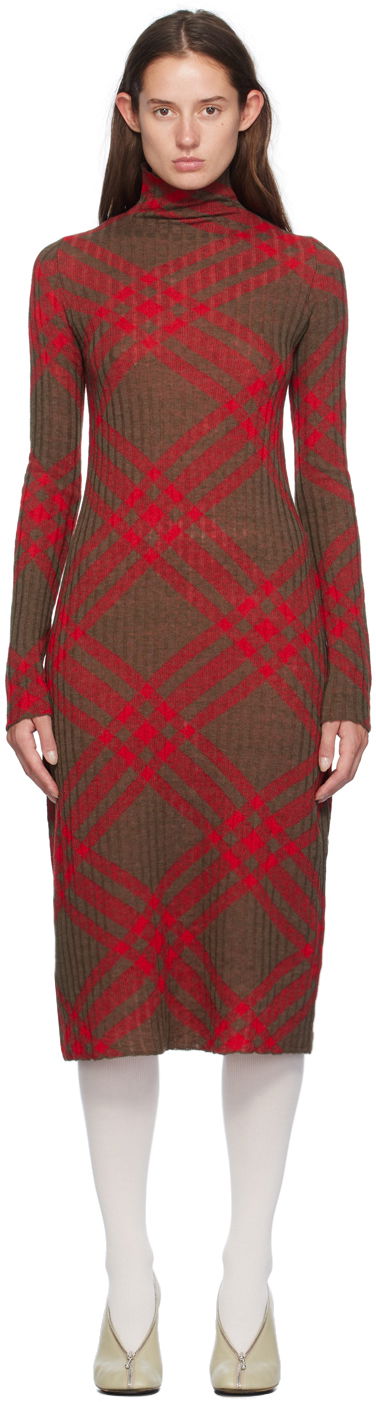 Kjole Burberry Check Midi Dress Rød | 8093580