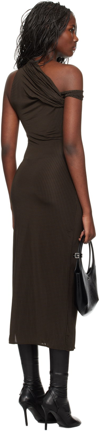 Kjole Courrèges Houndstooth Twist Midi Dress Brun | 324JRO450PR0078, 2