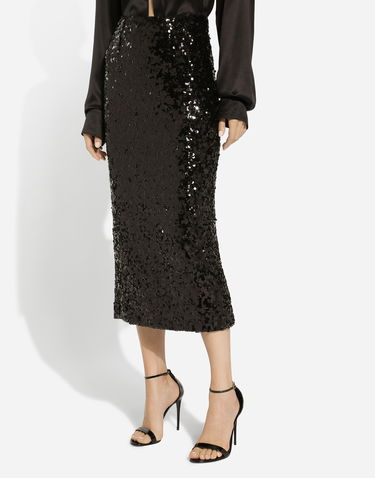 Nederdel Dolce & Gabbana Sequined Calf-Length Skirt Sort | F4CRGTHLMZMN0000, 3