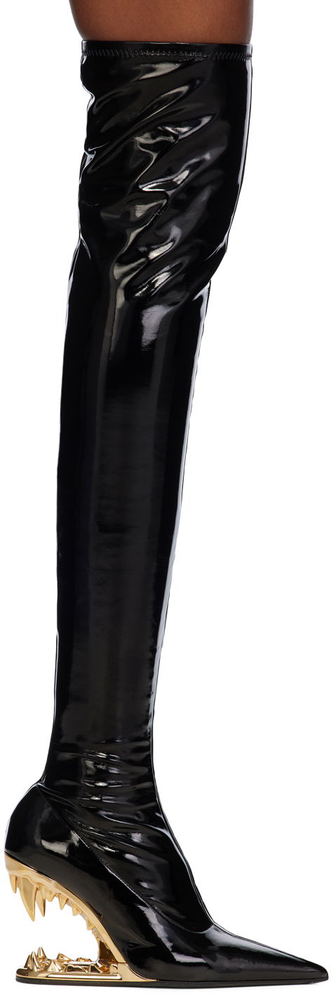 Tøj GCDS GCDS Morso Thigh-High Patent Leather Boots Sort | A1OW4605AA9