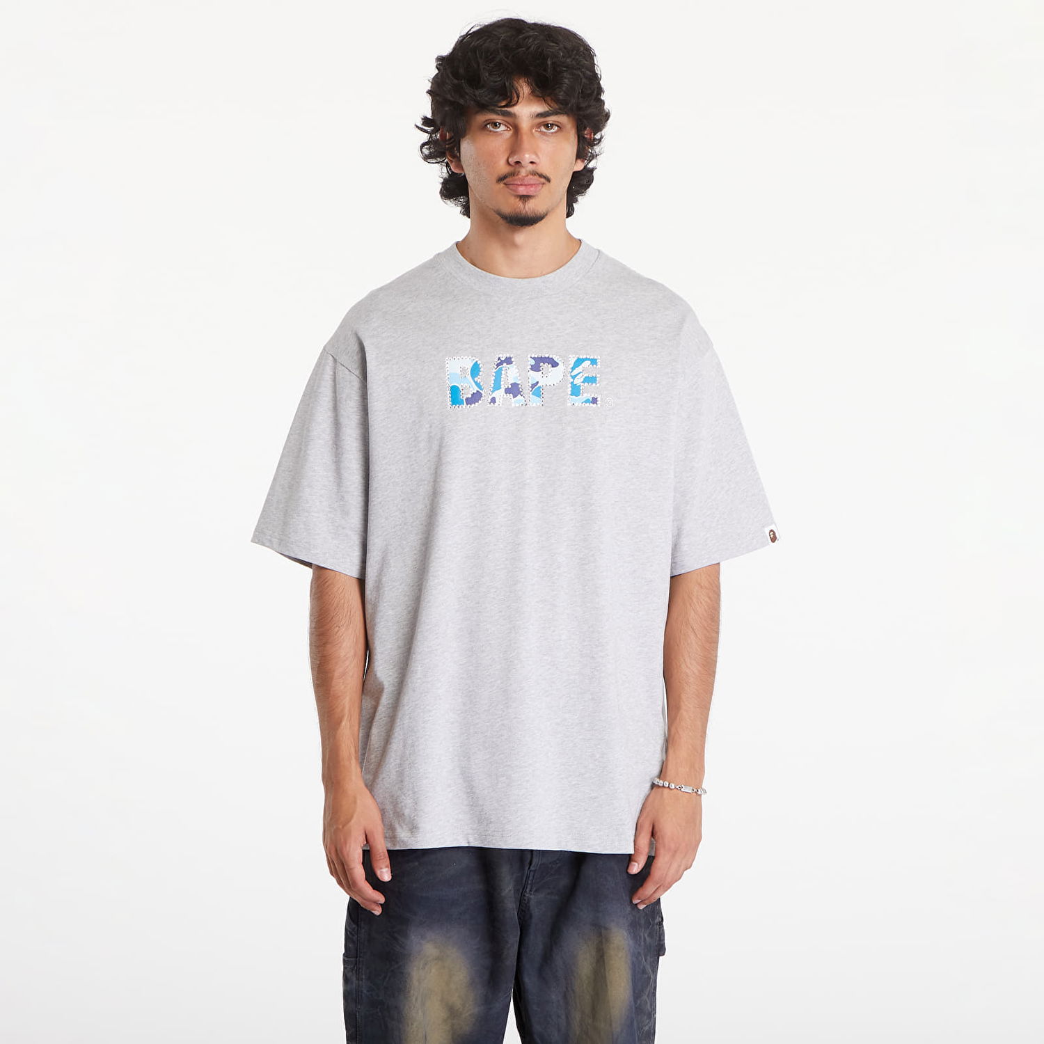 T-shirt BAPE A BATHING APE Rhinestone Logo Relaxed Fit Short Sleeve Tee Gray Grå | 001CSK801307M GRA, 0