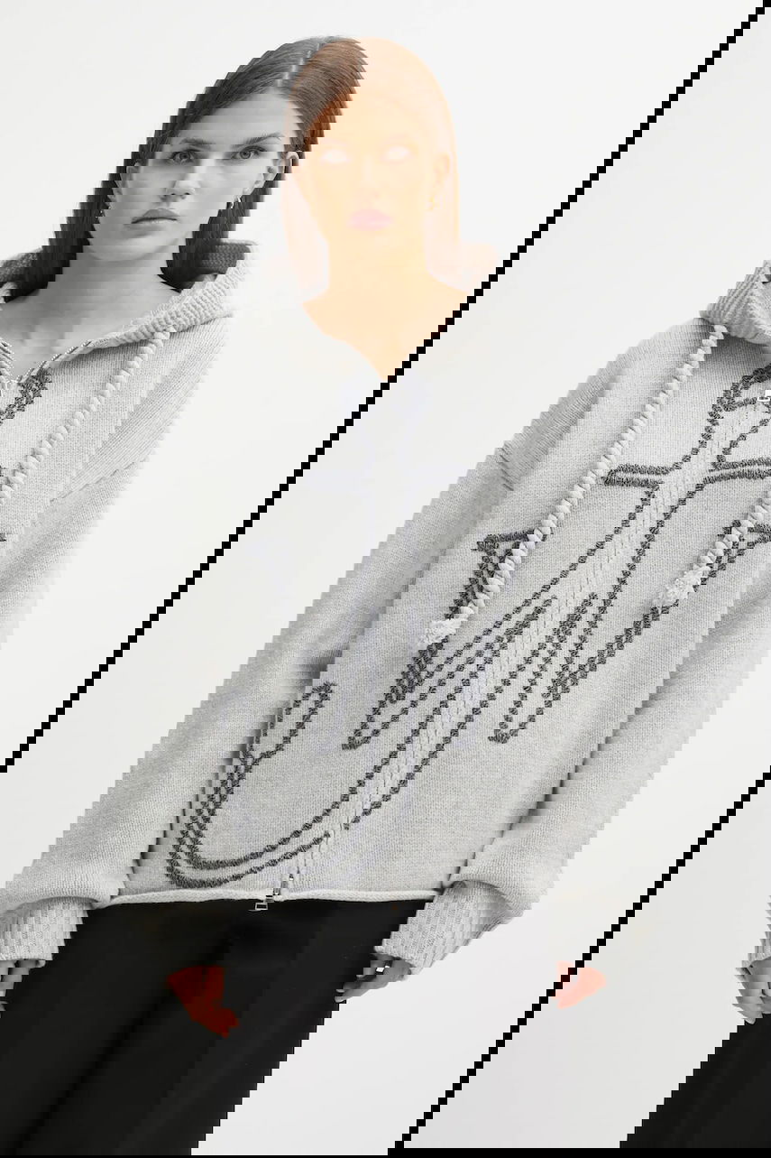 Sweater JW Anderson JW Anderson Anchor Embroidery Zipped Cardigan Grå | KW1499.YN0412, 0