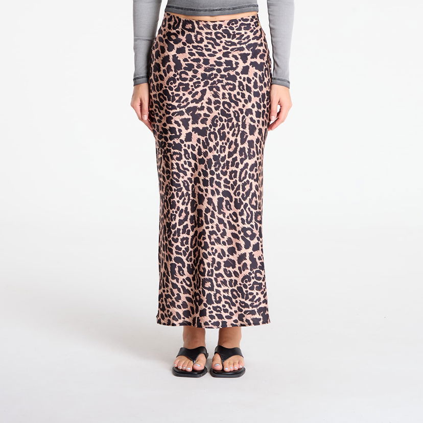 Nederdel GUESS GUESS Sibilla Long Satin Leopard Print Skirt Brun | W5YD55WF1T2-P1MO