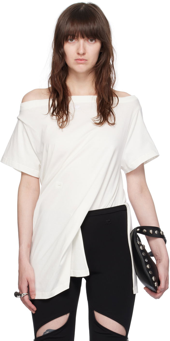 T-shirt Courrèges Off Shoulder T-Shirt Hvid | 224JBD094JS0107