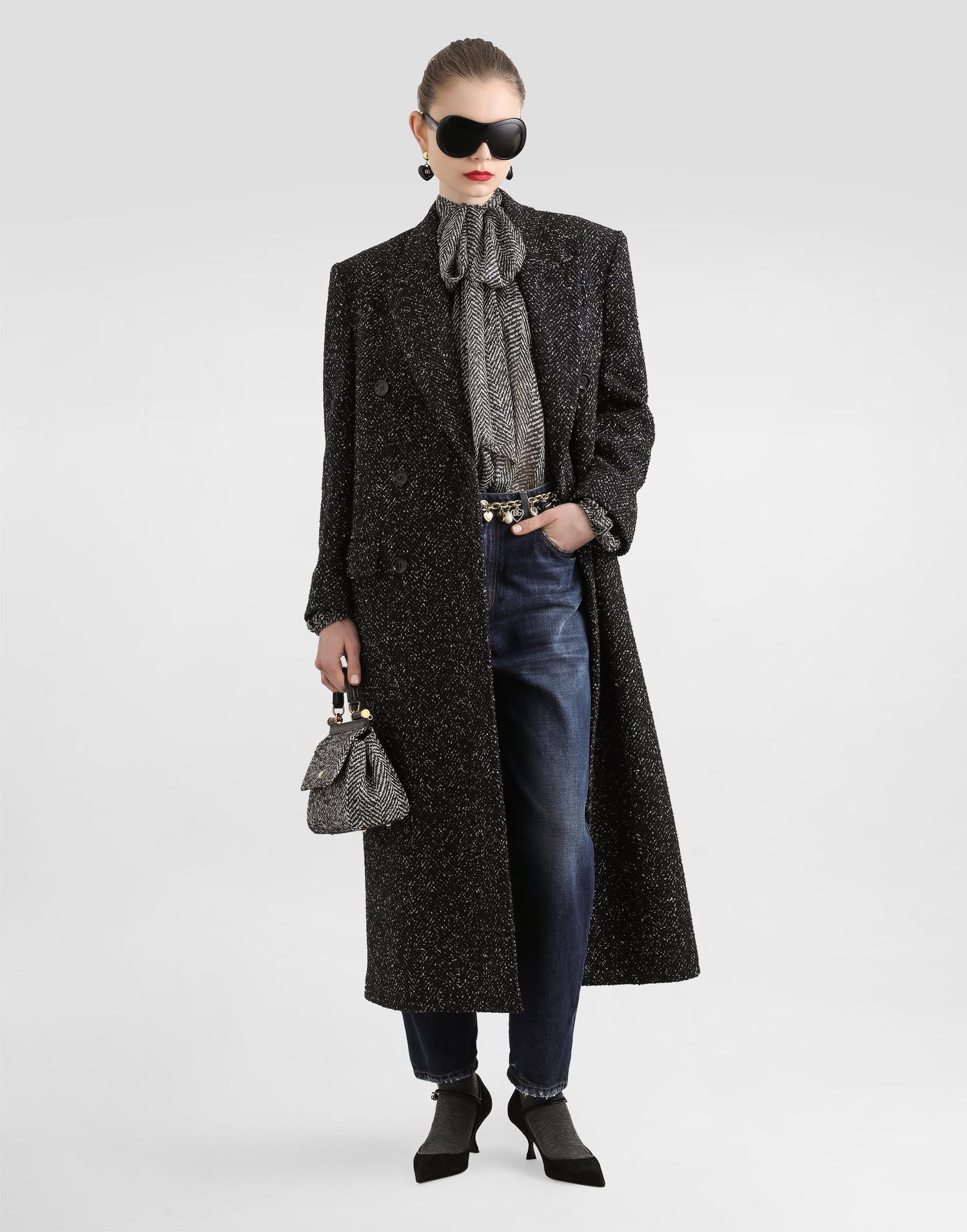 Frakker Dolce & Gabbana Dolce & Gabbana Oversized Double-breasted Wool Blend Chevron Coat Sort | F0GHHTFCZADS8031, 1