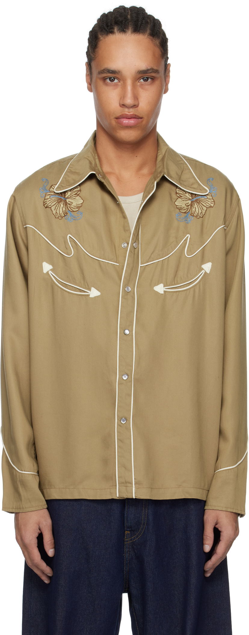 Skjorte Nudie Jeans Nudie Jeans Gonzo Cowboy Flower Shirt Brun | 140885