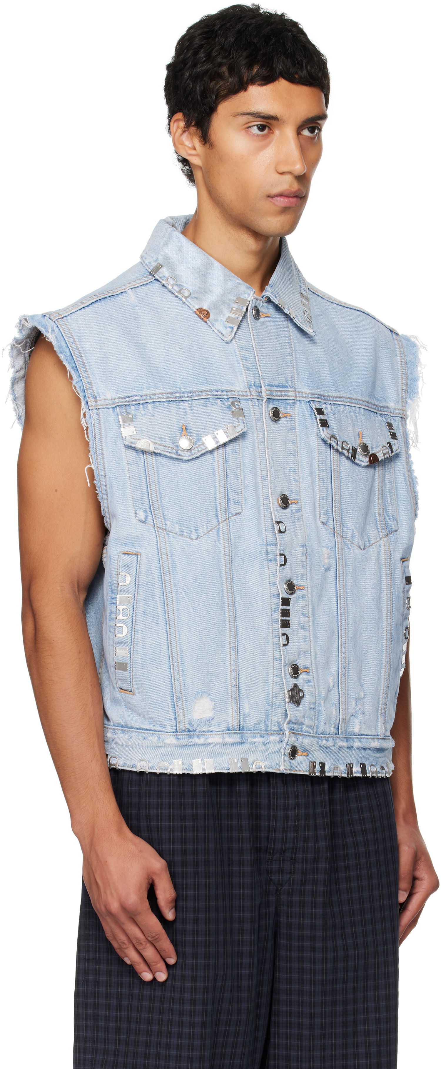 Vest Alexander Wang Alexander Wang Distressed Oversized Hardware Denim Vest Blå | UDC3252816, 1