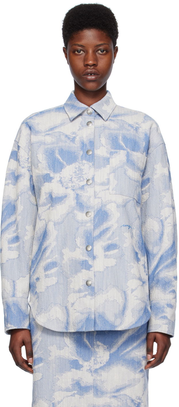 Skjorte MSGM Embroidered Denim Shirt Blå | 3641MDE15X 247012, 0
