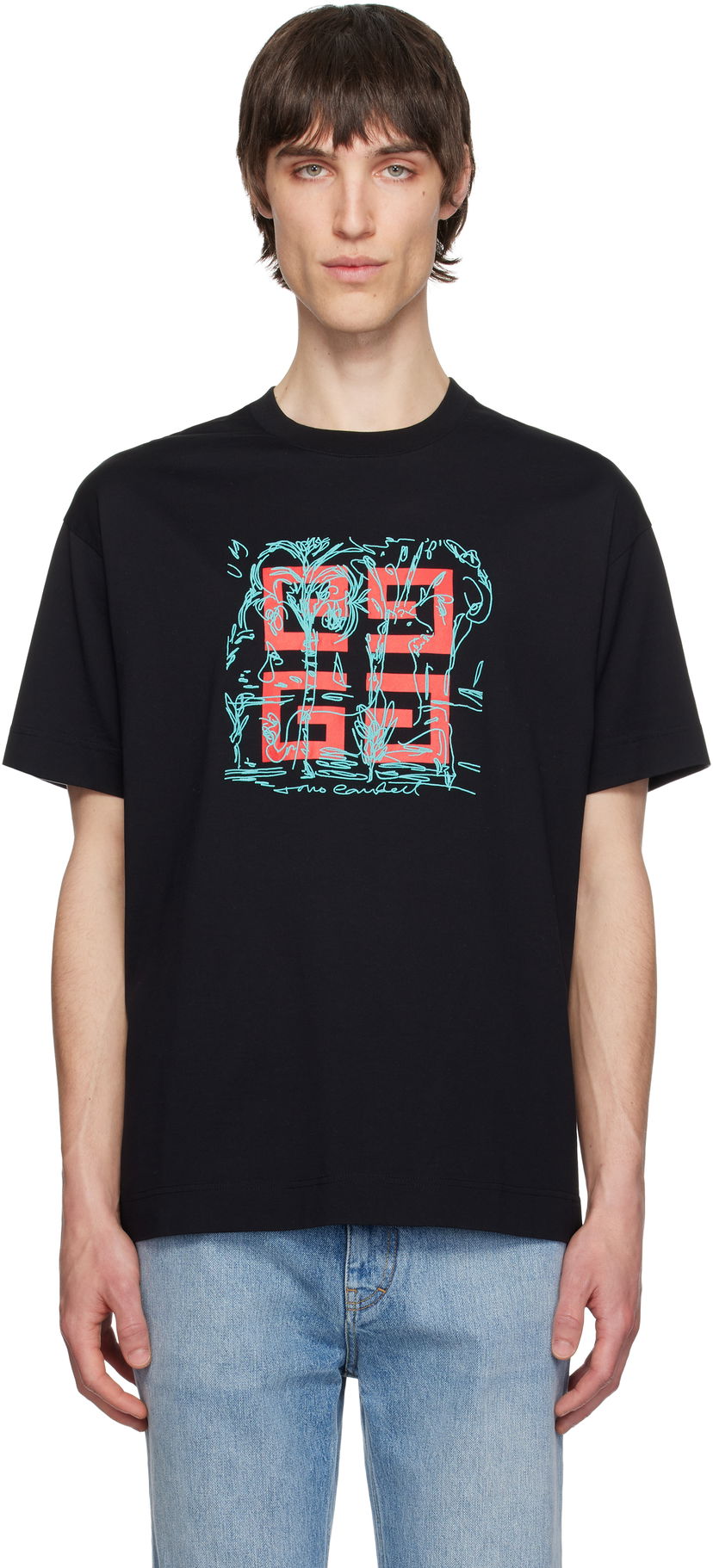 T-shirt Givenchy Givenchy 4G Sketch Print Regular Fit T-Shirt Sort | BM71MG3YQD001