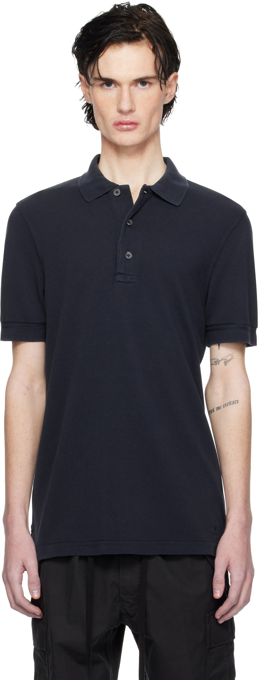 Polo skjorte Tom Ford Three-Button Polo Shirt Mørkeblå | JPS011-JMT009S25