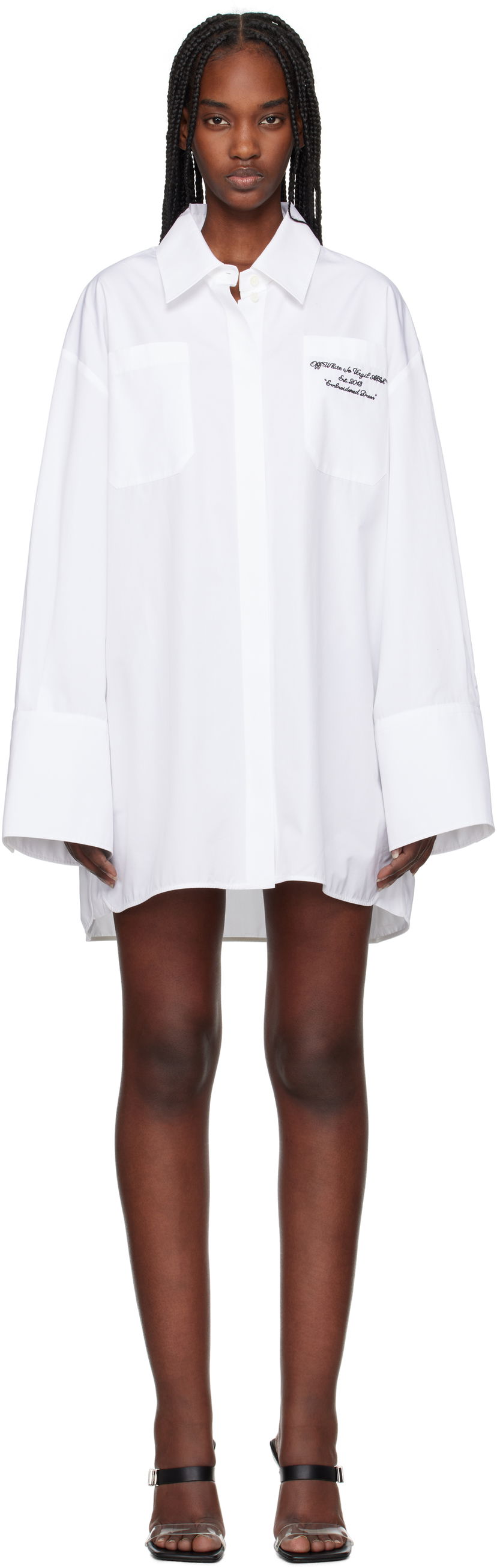 Skjorte Off-White Off-White Poplin Roxy Shirt Dress Hvid | OWDG009S25FAB0010110