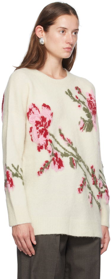 Sweater Blumarine Blumarine Jacquard Rose Crewneck Sweater Hvid | A422M490A, 1