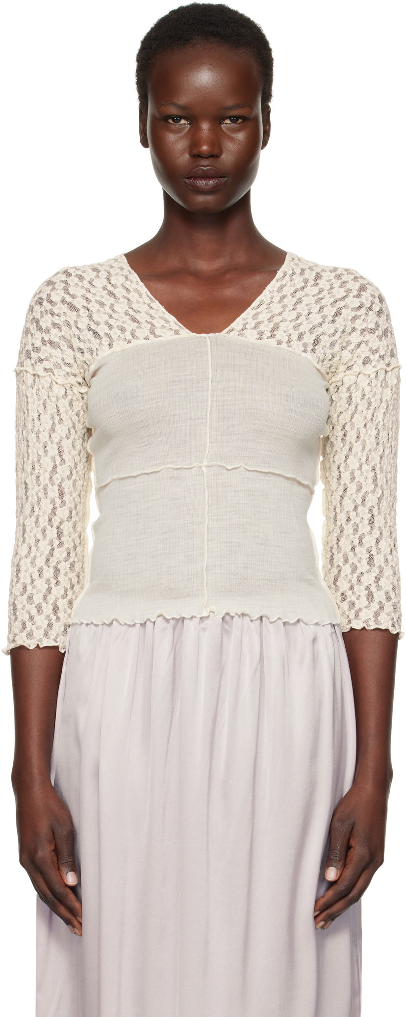 Crop top Baserange Nehru Long Sleeve T-Shirt Hvid | TONLS-LA-SP25