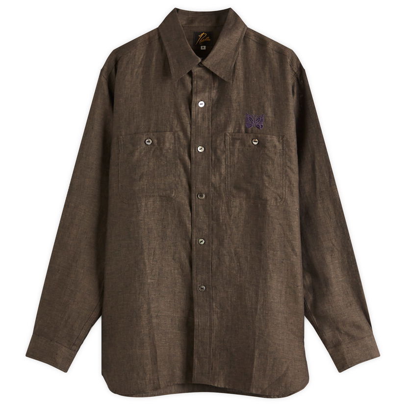 Skjorte Needles Needles Linen Chambray Work Shirt, Large Brun | QV291-C
